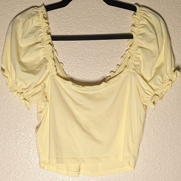 Pastel Yellow Frilly Peasant Top with Corset Style Bodice - Picture 4 of 7